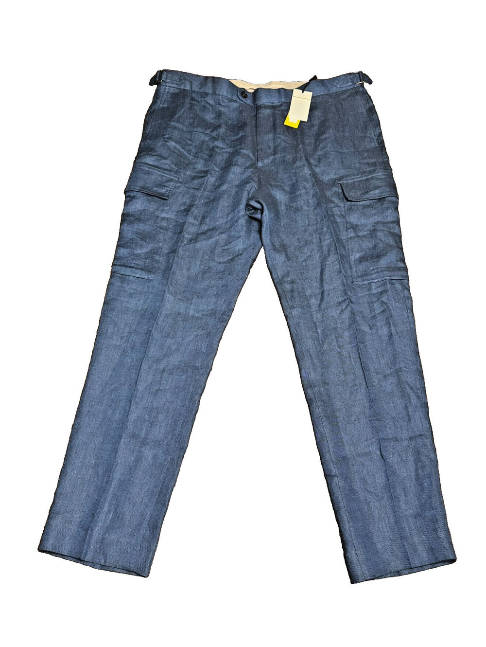 NWT Banana Republic $175 Tailored Slim Fit 100% Linen Cargo Dress Pants Blue 38